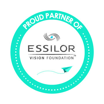 A circle with the words proud partner of essilor vision foundation.