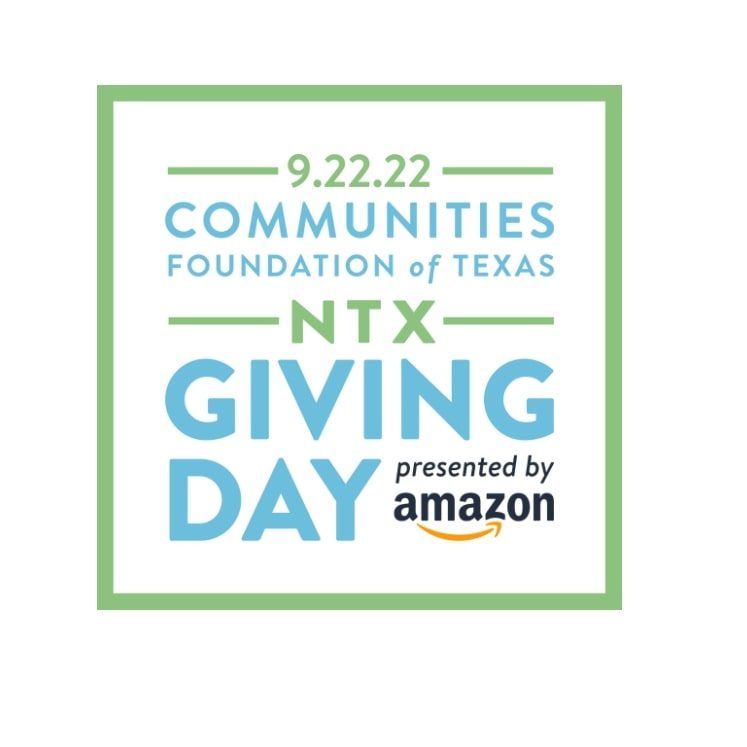 A green and white square with the words " giving day ", " communities foundation of texas ," and " amazon."