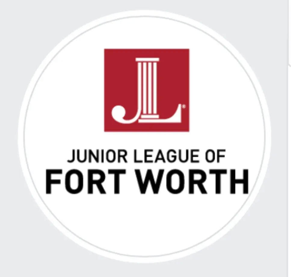 A red and white logo for the junior league of fort worth.