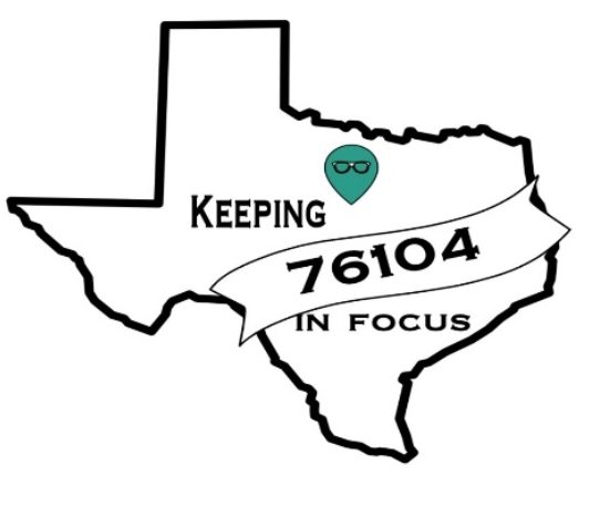 A texas map with the words " keeping 7 6 1 0 4 in focus ".